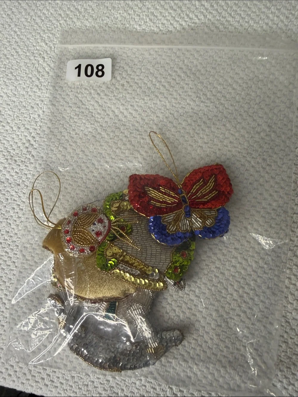 Vintage Handmade Beaded Sequin Christmas Holiday Ornament Set of 4 Kitsch Retro